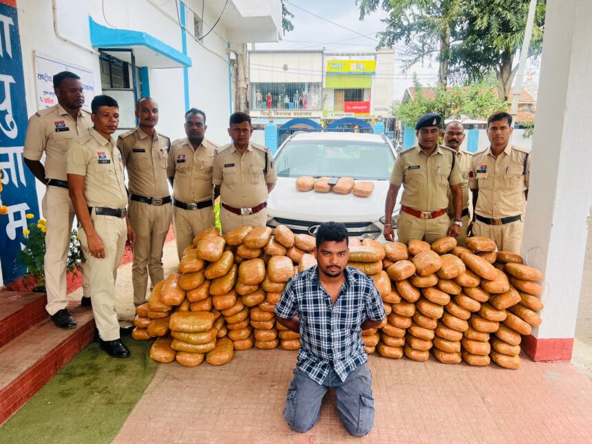 रायगढ़ में 50 लाख का गांजा जब्त, घरघोड़ा पुलिस ने हुंडई कार से 257 किलो गांजा पकड़ा